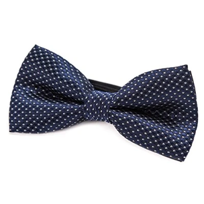 Immagine di DonDon Papillon Uomo a pois d&#039;argento con gancio blu scuro già annodato e regolabile