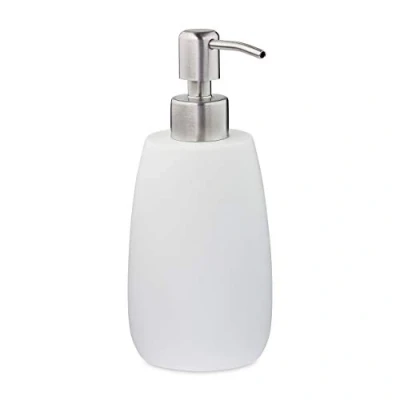 Immagine di Relaxdays Dispenser di Sapone, 300ml, Portasapone Ricaricabile Manuale, Accessorio Home Bagno &amp; Cucina, Rotondo, Bianco, Acciaio Inossidabile, 1 pz