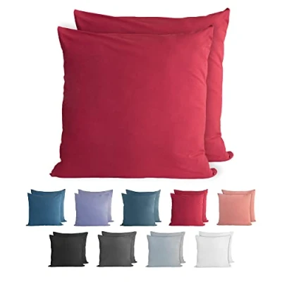Immagine di Komfortec Set di 2 federe per cuscino in 100% cotone, 50 x cm, super morbide, 150 g/m², colore: rosso aurora