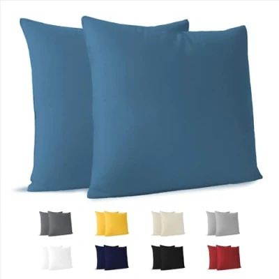 Immagine di Dreamzie Federa Cuscino (Set di 2) Blu Cotone per i Cuscini 40 x cm 100% Jersey da Copri Letto Fodera Protezione