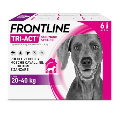 Immagine di Frontline Triact, 6 Pipette, Cane L (20 40Kg), Antiparassitario Per Cani E Cuccioli Di Lunga Durata, Protegge Il Da Pulci, Zecche, Zanzare, Pappataci Leishmaniosi, Antipulci Pipette