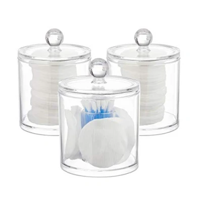 Immagine di Relaxdays Set da 3 Contenitori per Cotton Fioc, con Coperchio, in Acrilico, Facile Pulire, Trasparente, 13 X 10 Cm, unità