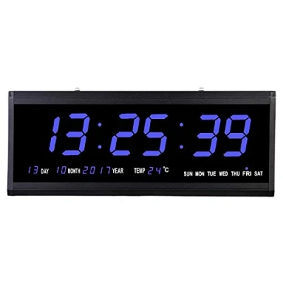 Immagine di RibasuBB LED Orologio Digitale da Parete, Grande Display Digitale, Parete elettronico a LED, termometro Soggiorno, con w/Data e Temperatura