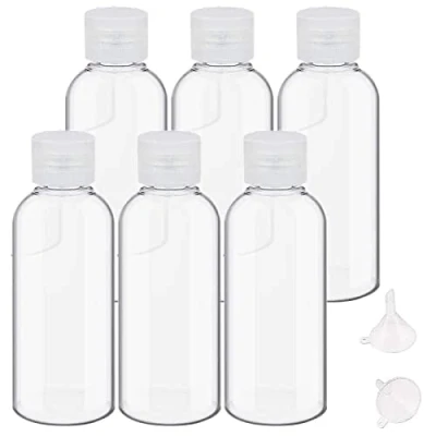 Immagine di 6 Pezzi bottiglie di Viaggio, 100 ml set da viaggio in plastica con 2 piccoli imbuti, flaconi per la cosmetica trasparenti viaggi, campeggio, viaggi d&#039;affari