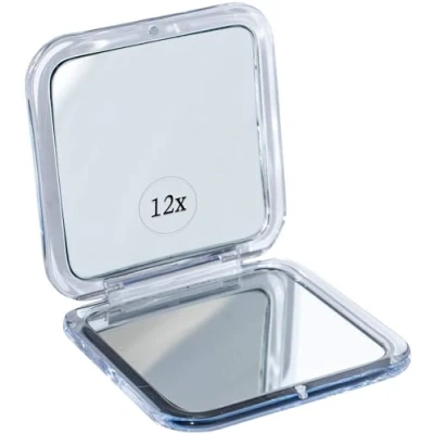 Immagine di Mirrorvana Specchio da Viaggio con Ingrandimento 12X Piccolo e Portatile per Borsa Borsetta Trucco 8,4 cm Quadrato (Argento)