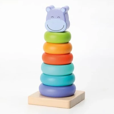 Immagine di Jocca Giocattolo per Neonati in Legno Torre Impilabile Montessori Gioco Apprendimento Piramide con Anelli Colorati Bambino educativo sensoriale A partire da 12 Mesi