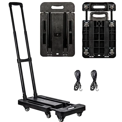 Immagine di JOYCEMALL Carrello pieghevole a mano, 227 kg, portatile, resistente, con 6 ruote e 2 corde elastiche per bagagli, shopping, viaggi ufficio