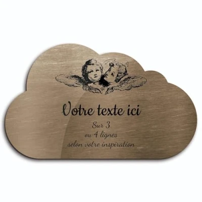 Immagine di Targhetta con scritta &quot;Due teste d&#039;angelo&quot; autoadesiva, modello nuvola (20 x 12 cm) personalizzata 1 a 3 linee bronzo
