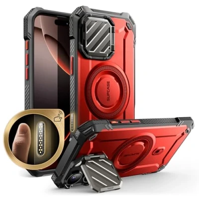 Immagine di SUPCASE Cover per iPhone 16 Pro Max 2024 con Fotocamera (UBMag XT), [Compatibile MagSafe] [Cavalletto Integrato] Custodia Magnetica Resistente (Rosso)