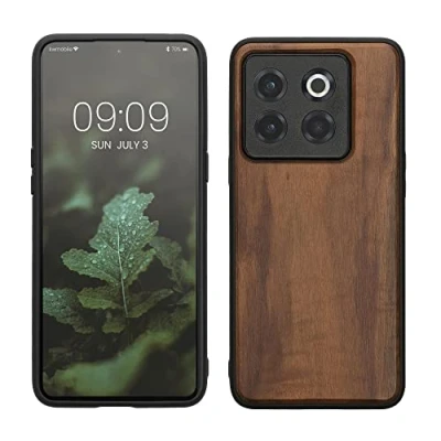 Immagine di kwmobile Custodia Compatibile con OnePlus 10T 5G Cover Protezione in Legno per Smartphone Back Case Bumper Silicone TPU Marrone Scuro