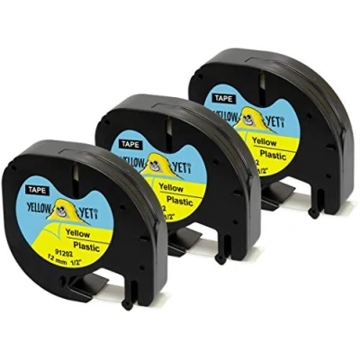 Immagine di Yellow Yeti 3 Cassette Nastri 91202 S0721620 nero su giallo 12mm x 4m Etichette in Plastica compatibili per Etichettatrici DYMO LetraTag LT 100H 100T 110T QX50 XR XM 2000 Plus