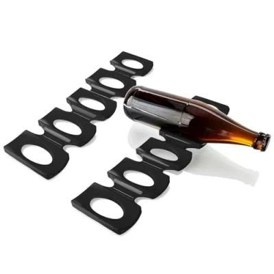 Immagine di COM FOUR® 2x portabottiglie pieghevole frigorifero con supporto per impilamento tappetino in silicone (nero)