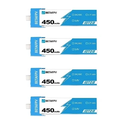 Immagine di BETAFPV 4pcs BT2.0 450mAh 1S Battery 4.35V 30C/60C FPV Lipo with Connector for Tiny Whoop Brushless Drone Like Meteor75 Tinyhawk