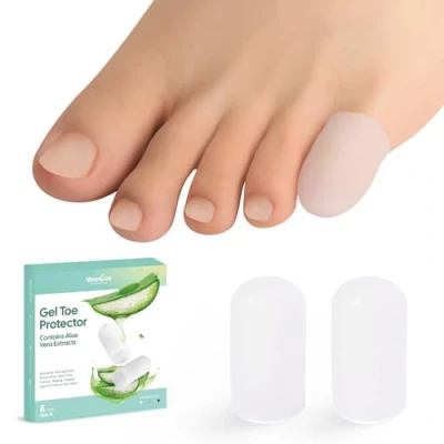 Immagine di Welnove Gel Toe Cap e Protector Copripunta in silicone Cuscini per dita dei piedi alleviare il dolore, unghie mancanti o incarnite, calli, vesciche (Small, Clear)