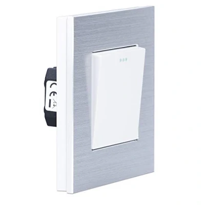 Immagine di Navaris Interruttore Luce Switch Placca Muro con Cornice in Alluminio Antigraffio Pulsante Parete per Lampade Indicatore LED 240V Argento