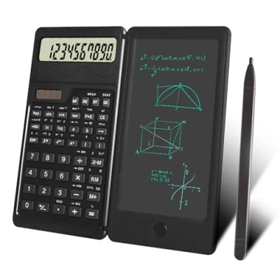 Immagine di Calcolatrice scientifica avanzata con 450 funzioni, display a 4 linee, alimentazione batteria, blocco note e tavoletta di scrittura LCD cancellabile, ideale per studenti professionisti,