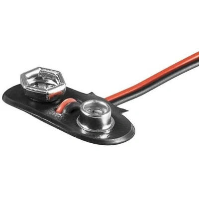 Immagine di Cablepelado Supporto per 1 batteria 6LF22 Clip a forma di T Include cavo da 200 mm Adatto 6F22, 6HR61, 6LR61 9 V.