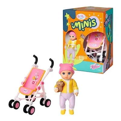 Immagine di BABY born Minis Playset Passeggino con Eli 906156 Bambola da 6.5 cm accessori e corpo mobile per un gioco realistico Adatto a bambini dai 3 anni in su