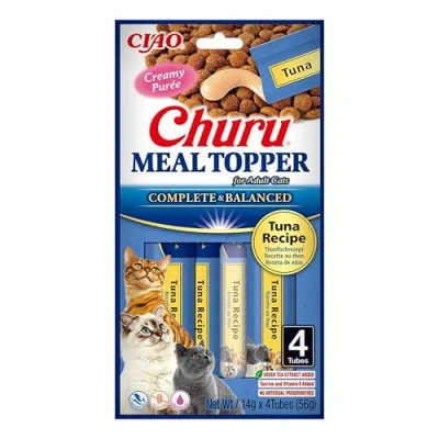 Immagine di INABA Churu Meal Topper, Snack per Gatti Cremoso con Tonno 1 Pack (4 Stick x 14gr) Condimento Cibo Secco Gatto Senza Conservanti o Coloranti Artificiali, Grain Free