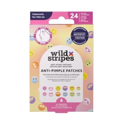 Immagine di Wild Stripes Anti Pimple Patches Smile Stop Cerotti brufoli colorati con olio di tea tree per cura rapida ed efficace e punti neri Pelle impura 24 pezzi
