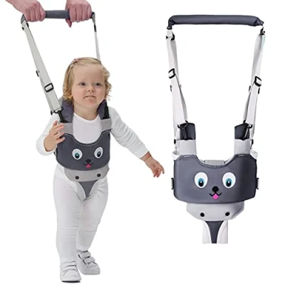 Immagine di IULONEE Baby Walking Helper Maniglia Regolabile Toddler Assistant Bambino Alzarsi e camminare Imparare neonato Cintura da passeggio Redini Imbracatura di sicurezza per bambini (Grigio)