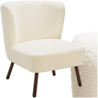 Immagine di TecTake® Sedia Sala da Pranzo Tessuto Bouclé, Poltrona Imbottitita Design Scandinavo, Salotto Gambe in Acciaio Effetto Legno, Antiscivolo, Capacità di Carico 120 kg Bianco