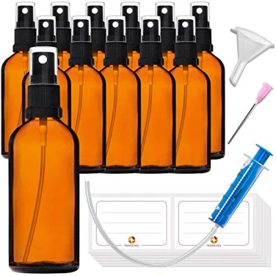 Immagine di HandsUnity 100ml 12pz di Bottiglia Vetro Dello Spruzzatore set Ambrato Della Farmacia con Atomizzatore Nero in Marrone compreso 29 Accessori