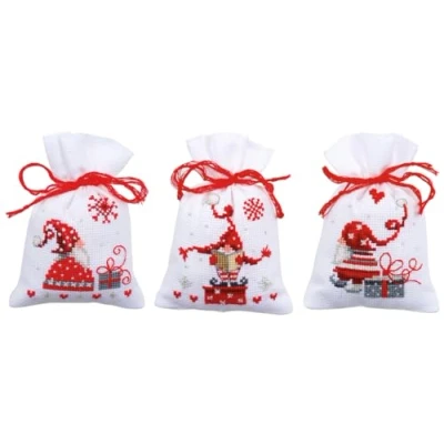 Immagine di Vervaco Kräutertütchen Wichtel, 3er Set, Zählmuster Confezione per Ricamo a Punto Croce, Cotone, Multicolore, 8.0 x 12.0 0,3 cm, 3 unità