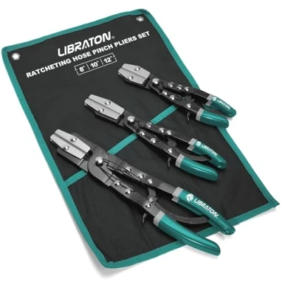 Immagine di LIBRATON Pinza Stringitubo, per Tubi Flessibile a Cricchetto con Bloccaggio da 3 Pezzi, Set di Fascette Tubo del Carburante e Radiatore, Custodia, 8&quot; 10&quot; 12&quot;