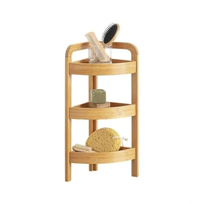 Immagine di Scaffale Angolare a 3 Ripiani Ideale per Cucina o Bagno Mensola Moderno e Resistente all&#039;Umidità, Salvaspazio, in Bambù, 33x23x61cm