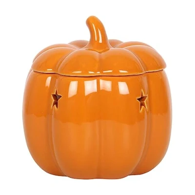Immagine di Autumn Vibes Bruciatore di cera in ceramica a forma zucca, ideale per Halloween e un&#039;atmosfera autunnale accogliente, sciogliere la olio zucca Elegante