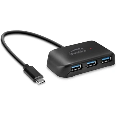 Immagine di Speedlink SNAPPY EVO hub USB a 4 porte C 3.1 Gen 1 passivo con 3x e 1x per un trasferimento dati veloce, fino 5 Gbit/s, connessione mediante C, colore nero