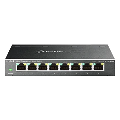 Immagine di TP Link TL SG108E Switch, 8 Porte RJ45 Gigabit 10/100/1000 Mbps, Monitora la Rete, Priorizza il Traffico e Configura VLAN, Struttura in Acciaio