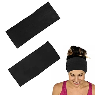 Immagine di 2 fasce per capelli larghe, fascia larga 9 cm nera e grigio scuro 12 cm, sportiva assorbente del sudore, elastica, elastica il fitness