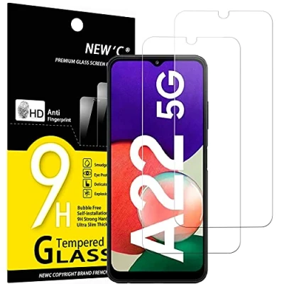 Immagine di NEW&#039;C 2 Pezzi, Vetro Temperato per Samsung Galaxy A22 5G (non 4G), Pellicola Prottetiva Anti Graffio, Impronte, Senza Bolle, Durezza 9H, 0,33mm Ultra Trasparente, Resistente