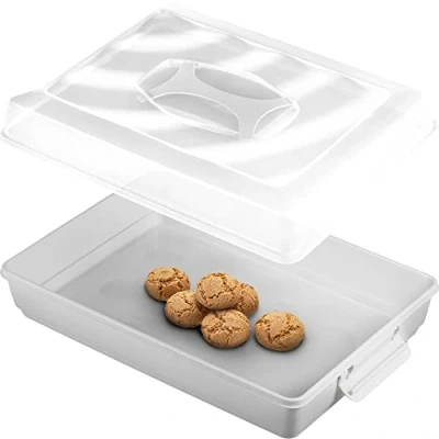Immagine di KADAX scatola per torte con coperchio, 43 x 30 12,5 cm, contenitore in plastica, torte, muffin, rettangolare, alimenti (grigio v2)