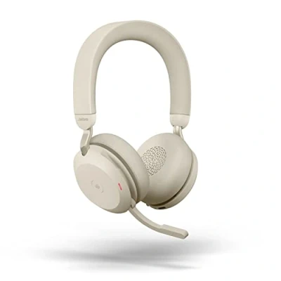 Immagine di Jabra Evolve2 75 Wireless PC Headset with 8 Microphone Technology Dual Foam Stereo Headphones, USB A dongle, Ottimizzato per Microsoft Teams, Colore Beige, Senza Supporto
