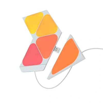 Immagine di Nanoleaf Shapes Mini Triangle Starter Kit, 5 Triangoli Luminosi Led RGBW Smart Applique da Parete Interno Modulari, Luci 16M Colori WiFi, Funziona con Alexa, Sincronia Musica e Monitor