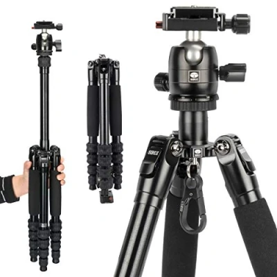 Immagine di SIRUI Traveler 5AX 52″ Treppiede per fotocamera in alluminio, panorama a 360 B 00K testa sfera e piastra Arca Swiss sgancio rapido, altezza piegata 31,5 cm, carico fino 6 kg