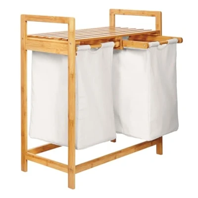 Immagine di Lumaland Cesto per il bucato in bambù con 2 sacchi estensibili Dimensioni circa 73 cm di altezza x 64 larghezza 33 profondità [Bianco]