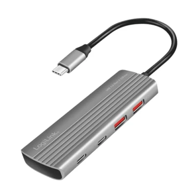 Immagine di LogiLink UA0413 4 Porte Hub USB 3.1 Contenitore in alluminio, Con porta di ricarica rapida Grigio Siderale