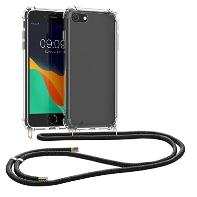 Immagine di kwmobile Custodia Compatibile con Apple iPhone SE (2022) / (2020) 8 7 Cover Back Case in Silicone TPU Protezione Smartphone Cordino nero/trasparente