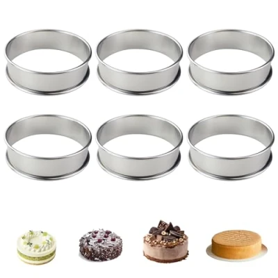 Immagine di Anelli per Torte Rotondo, 6 Pezzi Stampo Dolci antiaderenti in Acciaio Inossidabile Crostata Mousse Pasticceria Dessert Torta (8 x 2,5 cm)
