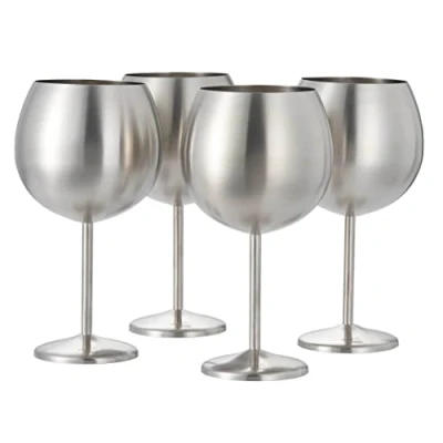 Immagine di OS Oak &amp; Steel ENGLAND 4 Grandi Bicchieri da Gin a Palloncino in Acciaio Inossidabile, Cocktail (XL 700 ml) Argento Opaco Robusti e Infrangibili Set Regalo per Compleanni Natale