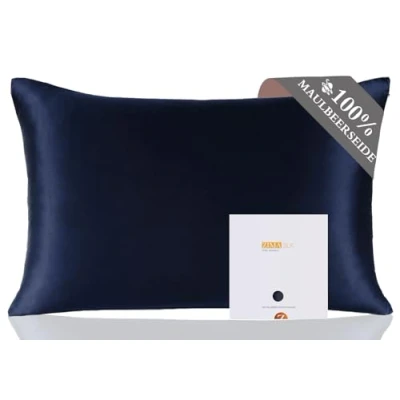 Immagine di ZIMASILK, Federa in 100% seta di gelso, delicata sui capelli e sulla pelle, entrambi i lati da 19 Momme, 1 pezzo (40 x 80 cm, blu navy)
