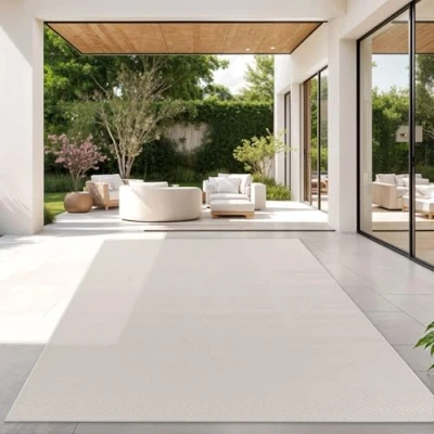 Immagine di TT Home Tappeto Per Esterni Cucina Balcone Terrazza Design Moderno Monocolore, Colore:Ivory, Dimensione:200 cm Quadrato