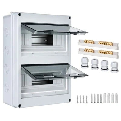 Immagine di scatola dei fusibili a parete, di distribuzione IP65 con 2 file, 24 moduli, morsetti in ottone, distributore per ambienti umidi, giardini, esterni, ville, colonne carica
