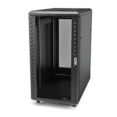 Immagine di StarTech.com Armadio rack 32U 19&quot; con Sportello in Vetro, Server 4 Montanti Serratura e Ruote, Profondità Regolabile