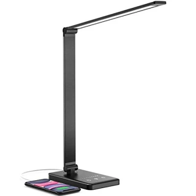 Immagine di Chesbung lampada da scrivania a LED, dimmerabile, colore nero, 5 colori e 10 livelli di luminosità, tavolo per bambini, funzionamento touch, comodino con batteria integrata