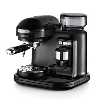 Immagine di Ariete 1318 Moderna Macchina per caffè espresso con macinacaffè integrato, in grani e macinato, cappuccinatore schiuma di latte, 1 filtro, 1080 W, 800 cc, nero